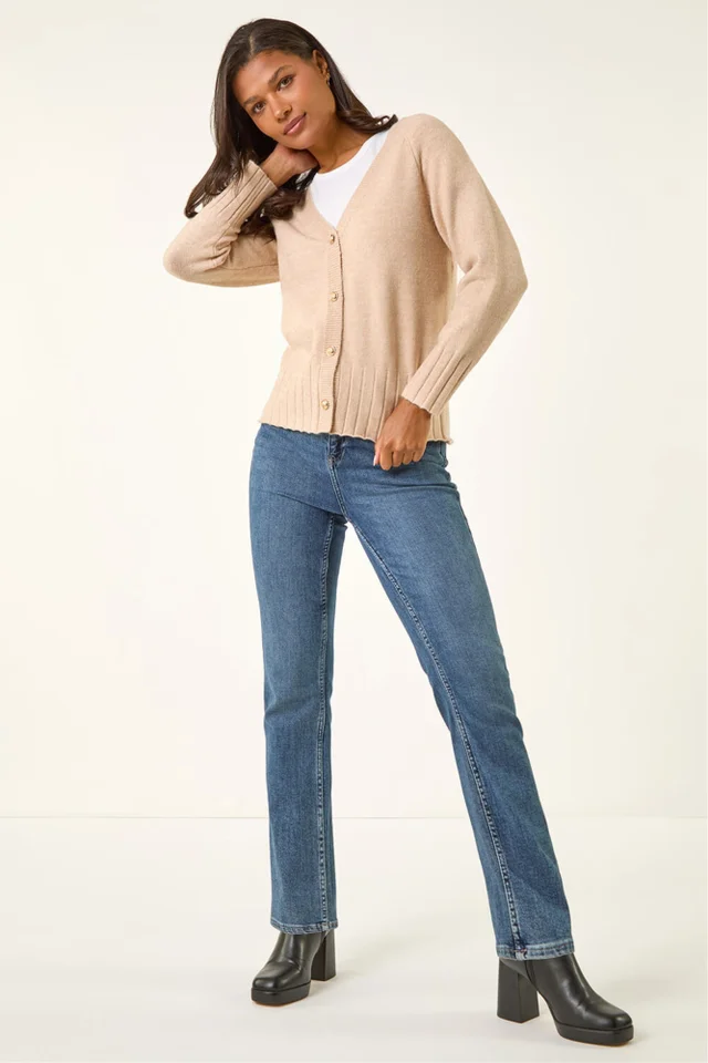 Roman Beige Buttoned Soft Knit Cardigan