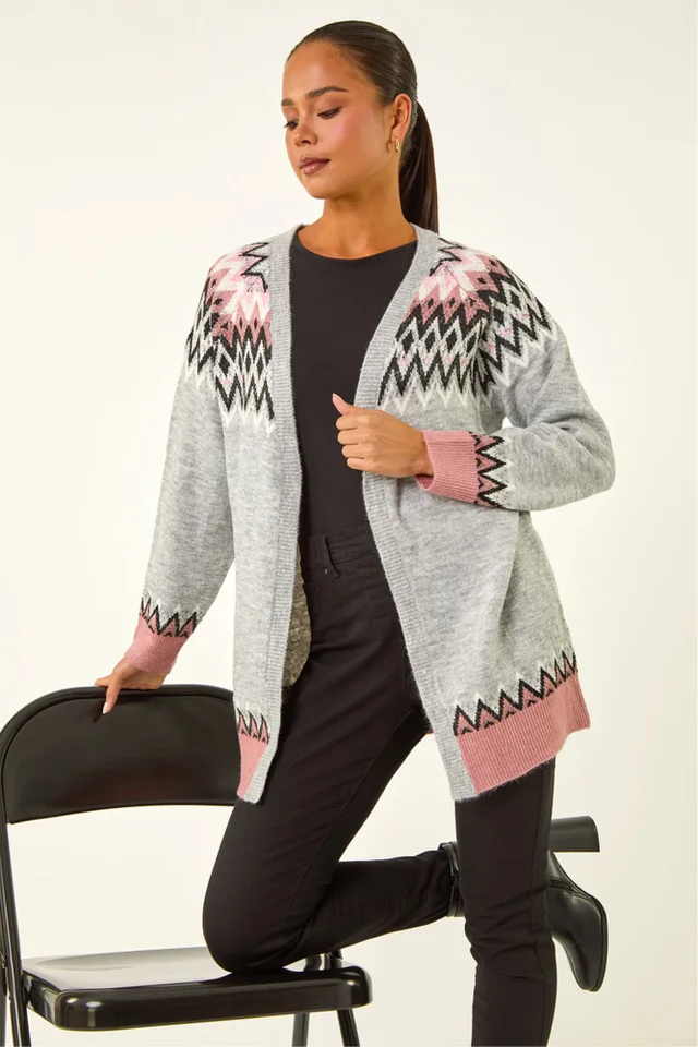 Roman Grey Petite Fairisle Knit Cardigan