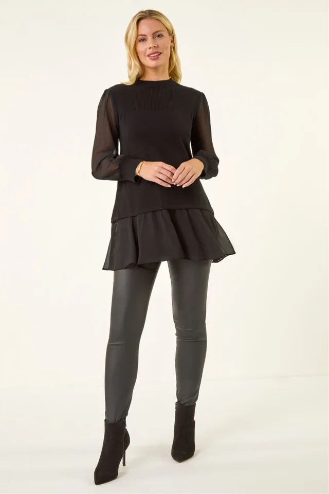 Roman Black Petite Contrast Chiffon Knit Jumper