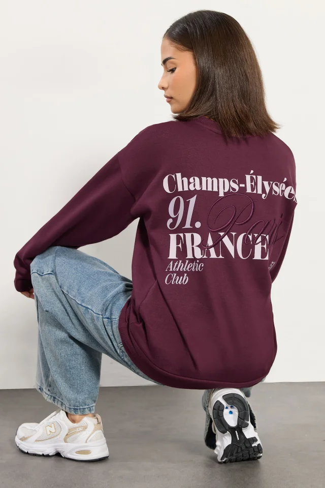 PixieGirl Petite Burgundy Red Slogan Sweatshirt