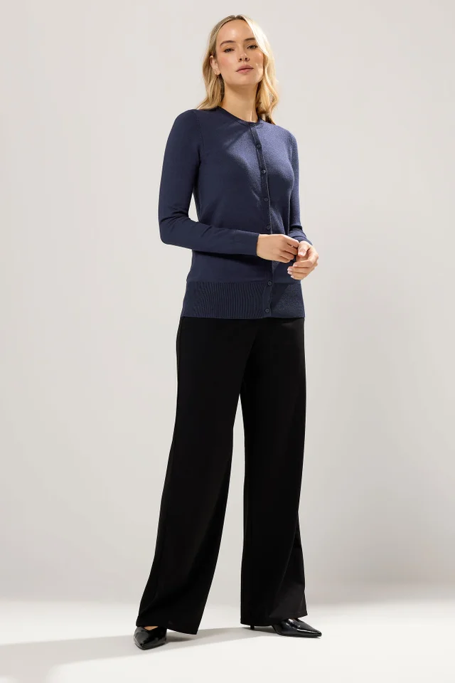 Long Tall Sally Navy Blue Crew Neck Button Cardigan