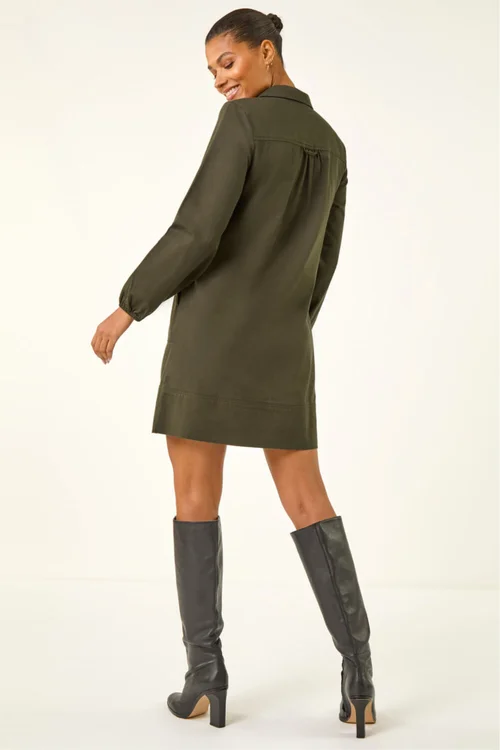 Roman Khaki Collared Shift Shirt Dress - 10 Image 3
