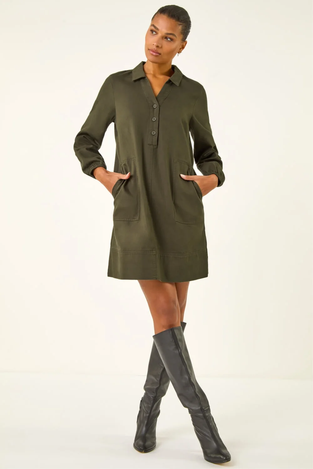 Roman Khaki Collared Shift Shirt Dress - 10 Image 1