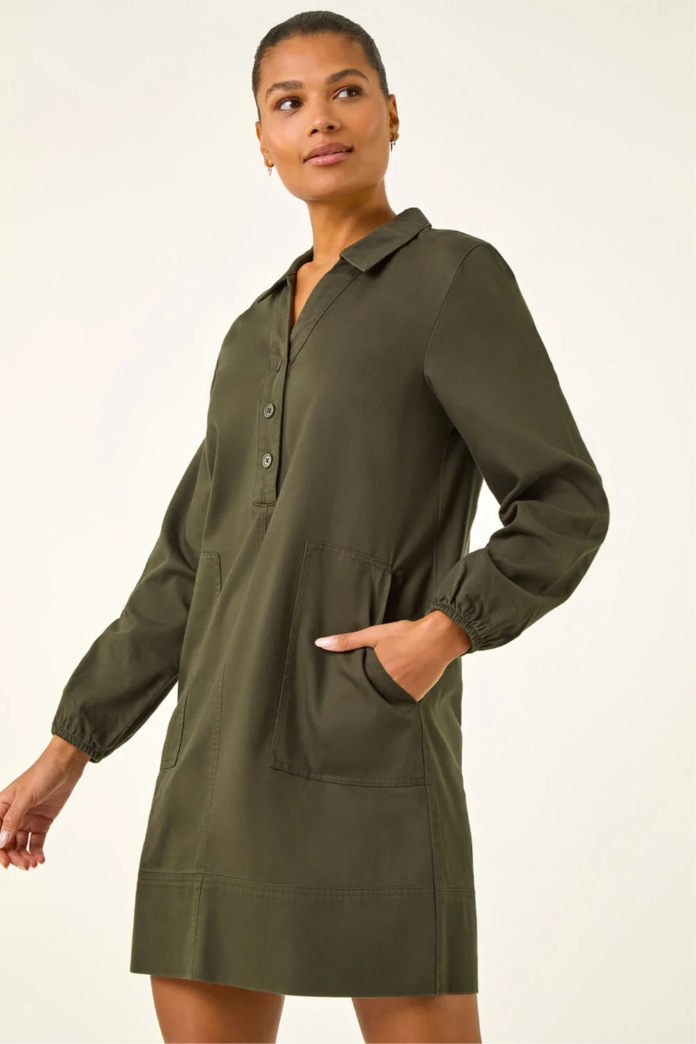 Roman Khaki Collared Shift Shirt Dress - 10 Image 2
