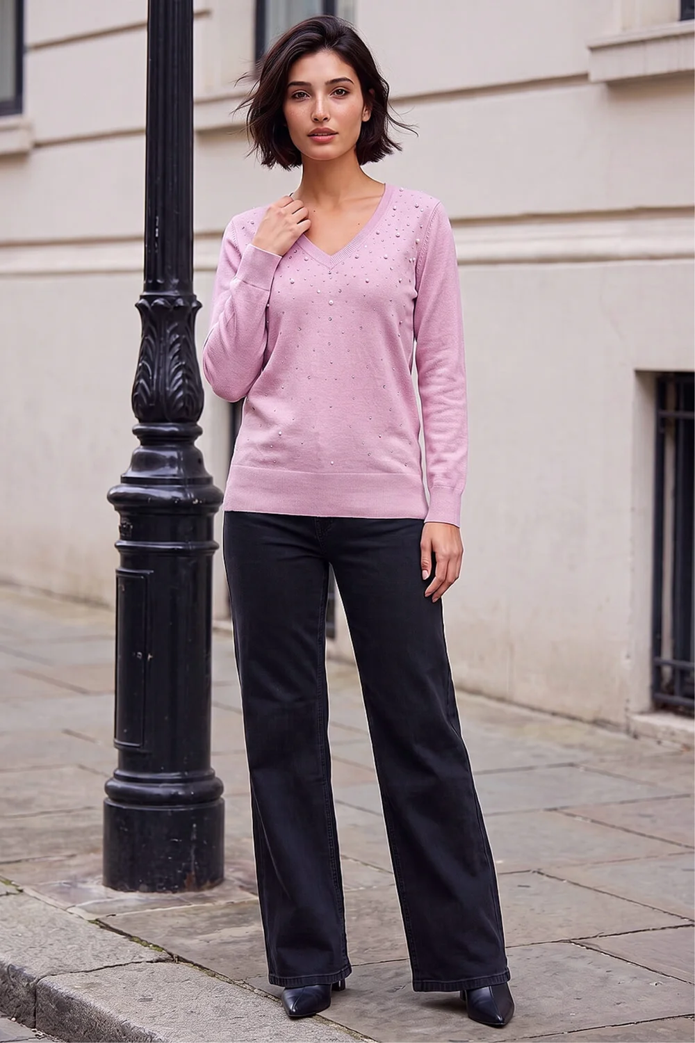 Roman Light Pink Petite Faux Pearl Embellished Knit Jumper - 16 Image 2