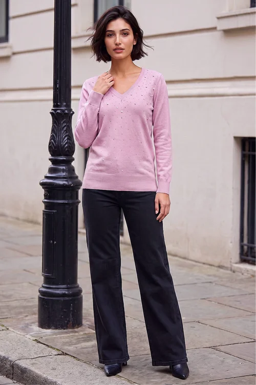 Roman Light Pink Petite Faux Pearl Embellished Knit Jumper - 16 Image 2