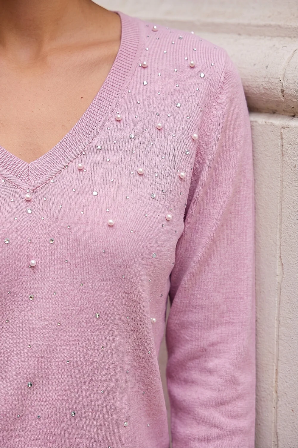 Roman Light Pink Petite Faux Pearl Embellished Knit Jumper - 16 Image 4