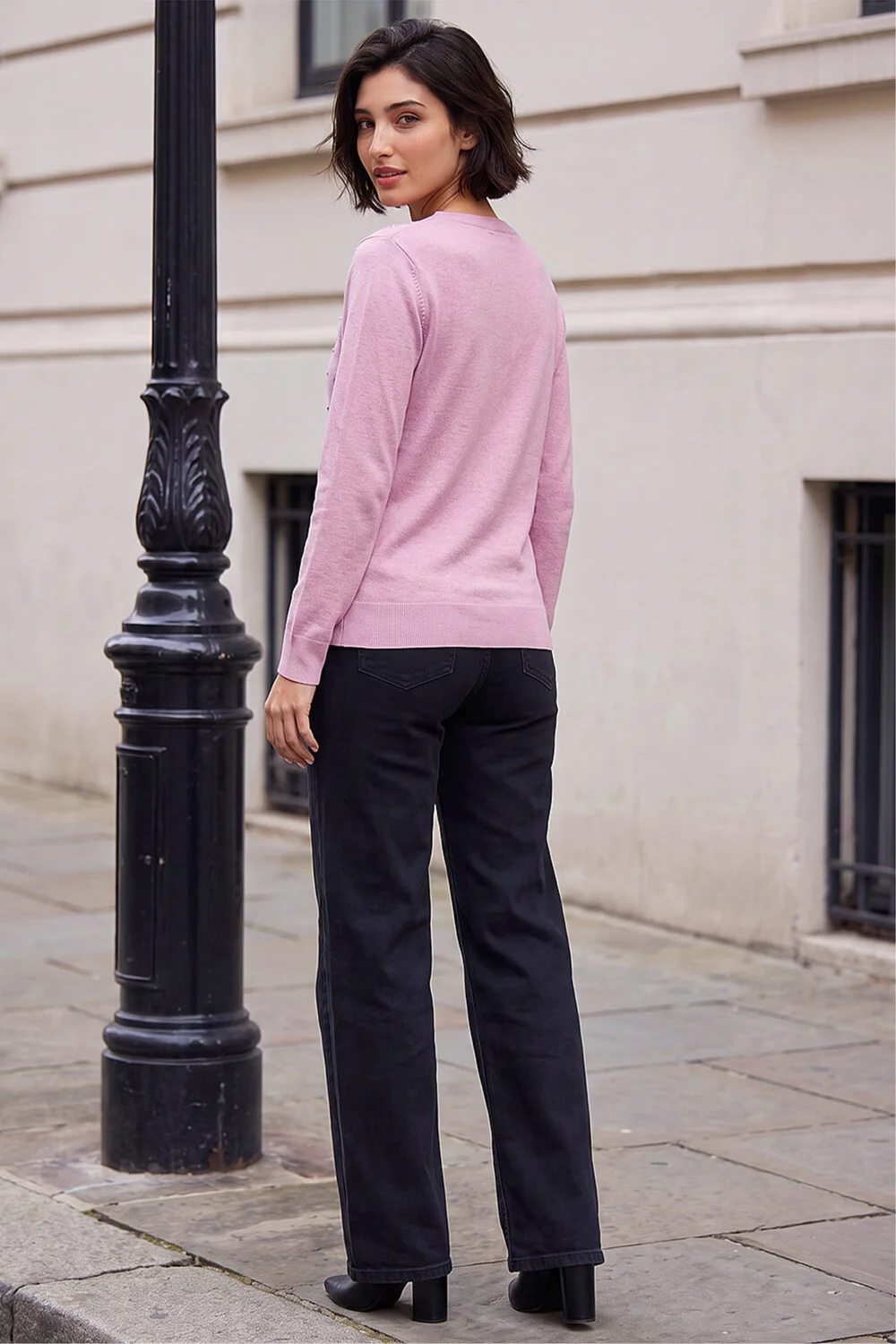 Roman Light Pink Petite Faux Pearl Embellished Knit Jumper - 16 Image 3