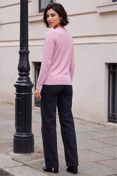 Roman Light Pink Petite Faux Pearl Embellished Knit Jumper - 16 Image 3
