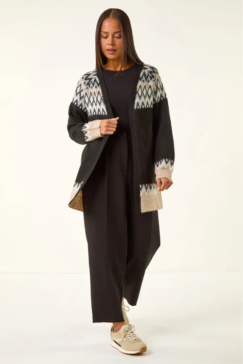 Roman Black Petite Fairisle Knit Cardigan - Size 16 Image 2