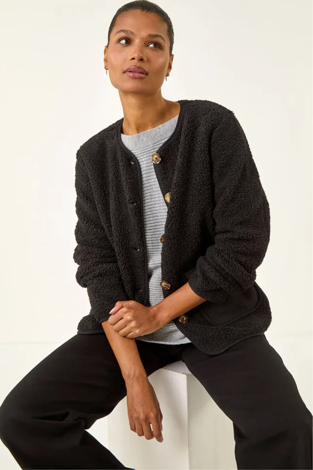 Roman Black Fleece Pocket Front Jacket