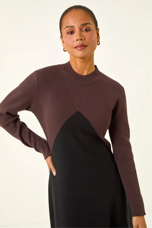 Roman Black Petite Contrast Knit Midi Dress - Size 18 Image 4