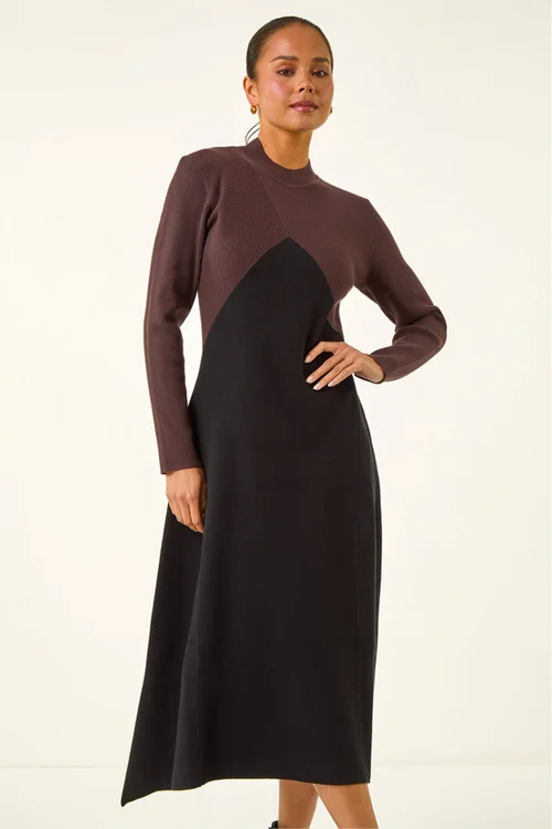 Roman Black Petite Contrast Knit Midi Dress - Size 18 Image 2