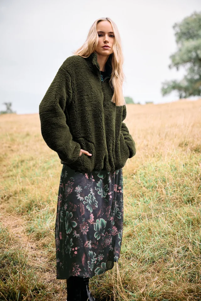 Long Tall Sally Khaki Green Half Zip Fleece Jacket