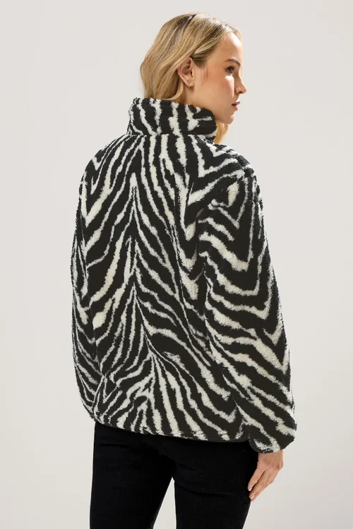 Long Tall Sally Black Zebra Half Zip Fleece Jacket - 18 Image 3