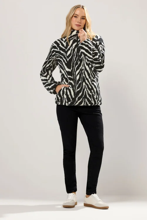 Long Tall Sally Black Zebra Half Zip Fleece Jacket - 18 Image 2