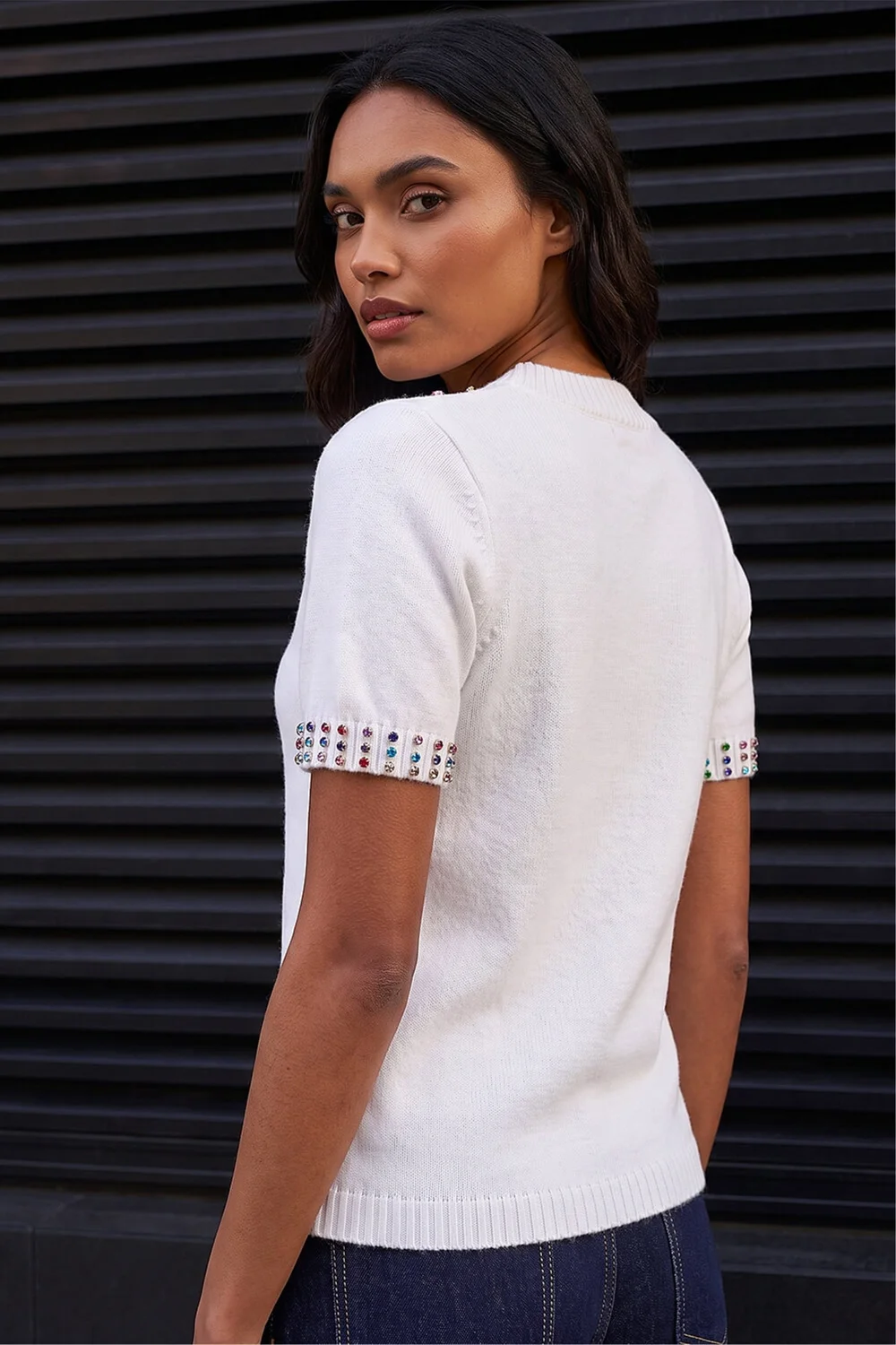 Roman Ivory Embellished Knitted Top - 12 Image 3