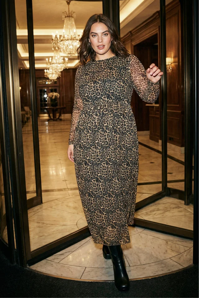 Roman Natural Curve Animal Print A-Line Stretch Dress