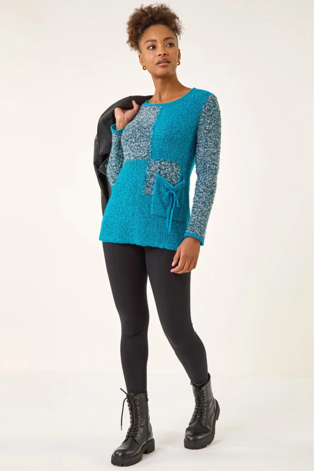 Roman Teal Textured Pocket Knit Jumper