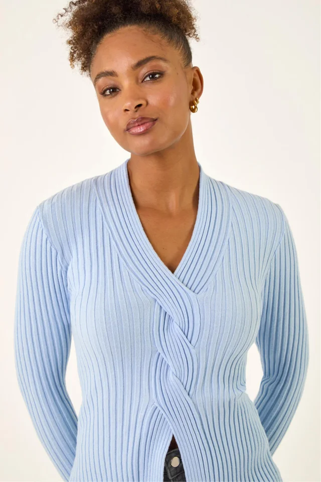 Roman Light Blue Cable Split Detail Rib Jumper
