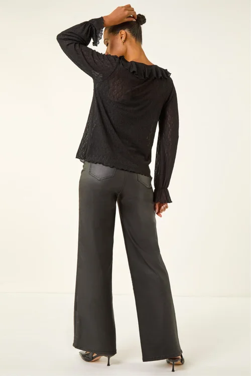 Roman Black Lace Ruffle Front Top - Size 20 Image 3