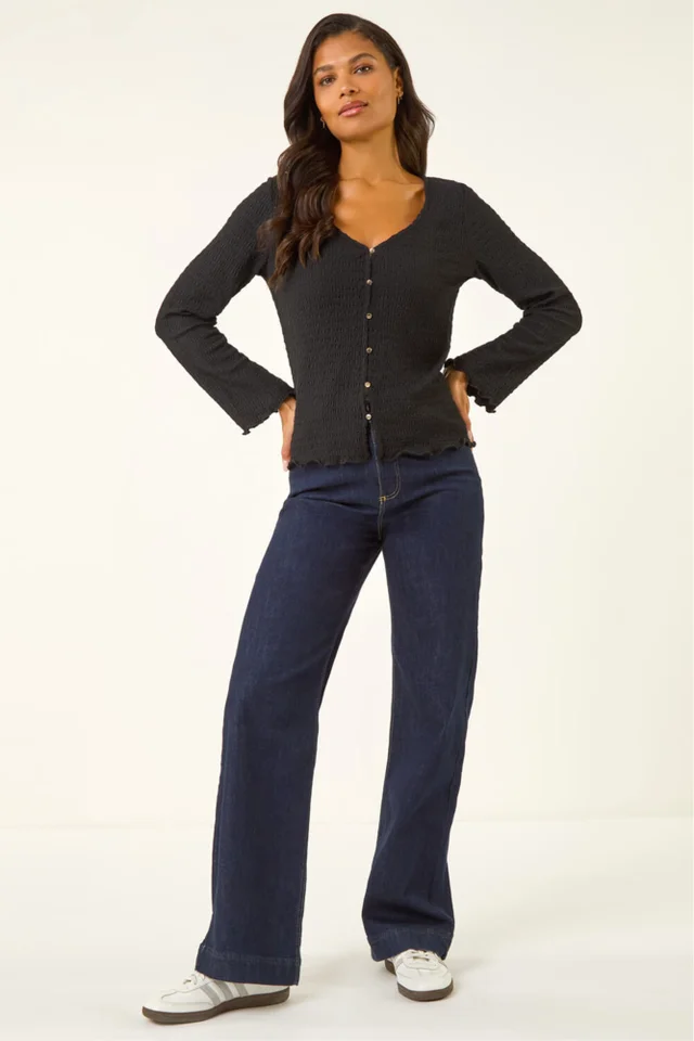 Roman Black Textured V-Neck Blouse