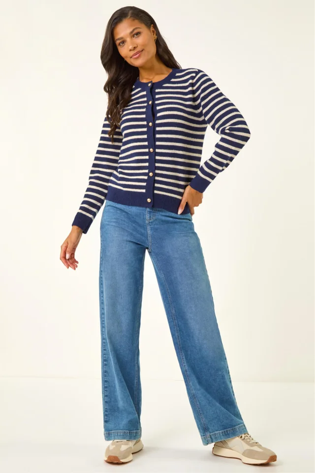 Roman Navy Soft Stripe Button Knit Cardigan