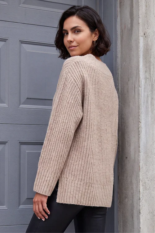 Roman Beige Chunky V-Neck Knit Jumper - 16 Image 2