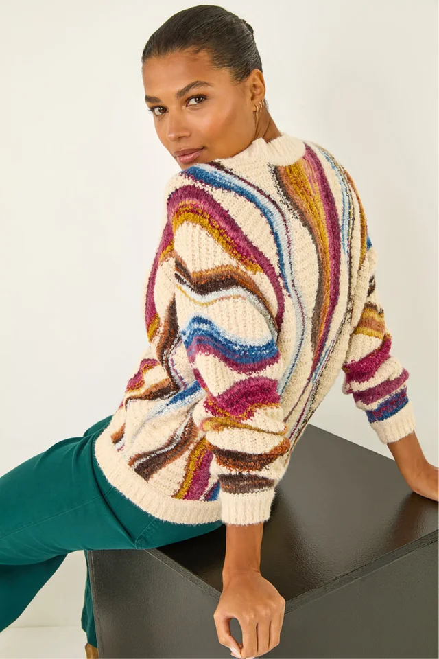 Roman Ivory Abstract Stripe Knit Jumper
