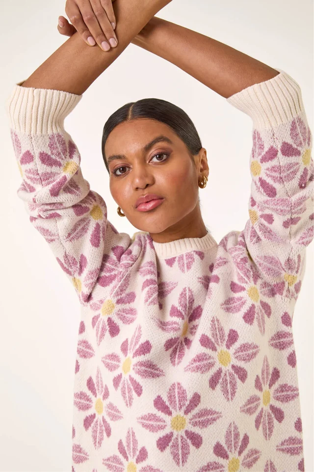 Roman Ivory Floral Crew Neck Knit Jumper