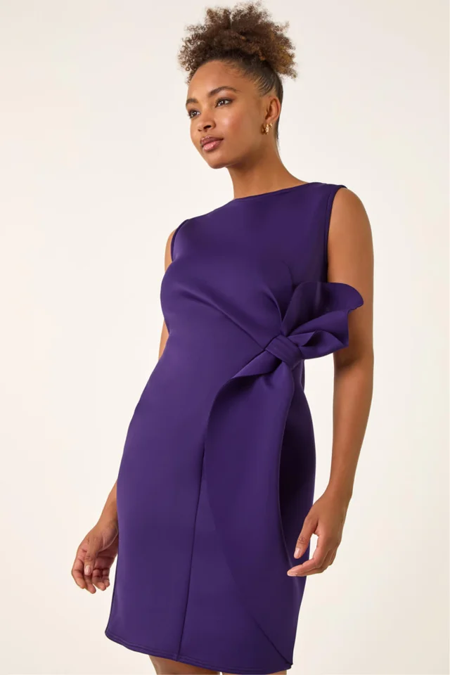 Roman Purple Tie Waist Premium Stretch Dress