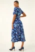 Roman Blue Floral Print Ruched Stretch Midi Dress - 10 Image 3