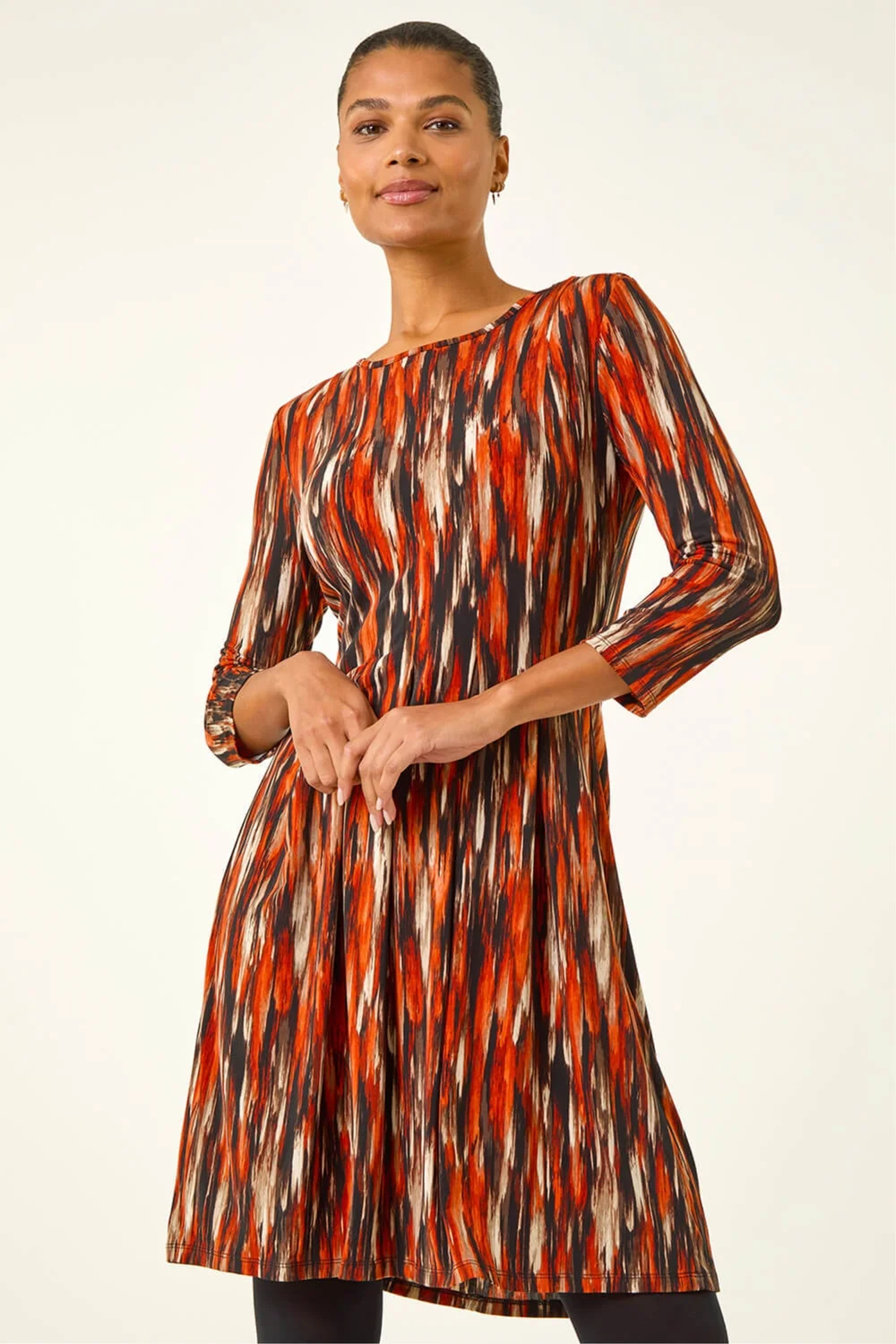 Roman Orange Abstract Print Panel Stretch Dress - 10 Image 2