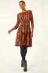 Roman Orange Abstract Print Panel Stretch Dress - 10 Image 1