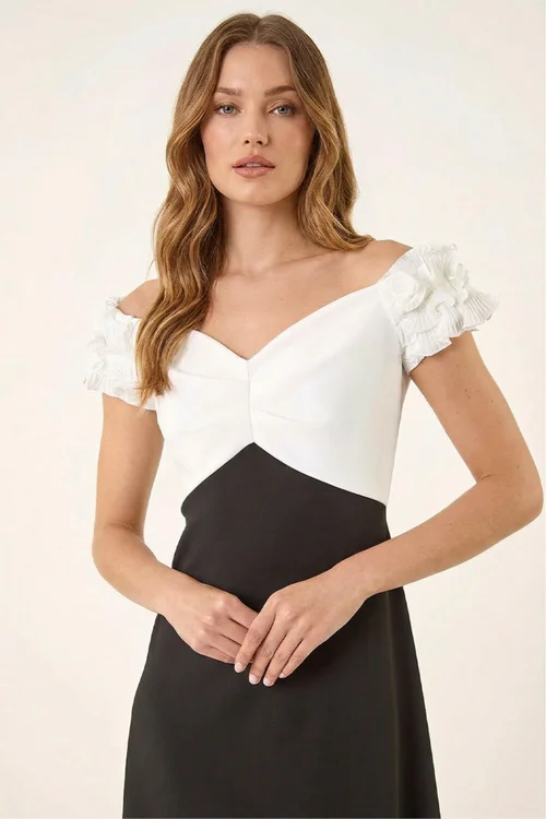 Roman Black Frill Contrast Bardot Dress - 18 Image 4