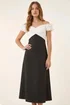 Roman Black Frill Contrast Bardot Dress - 18 Image 1