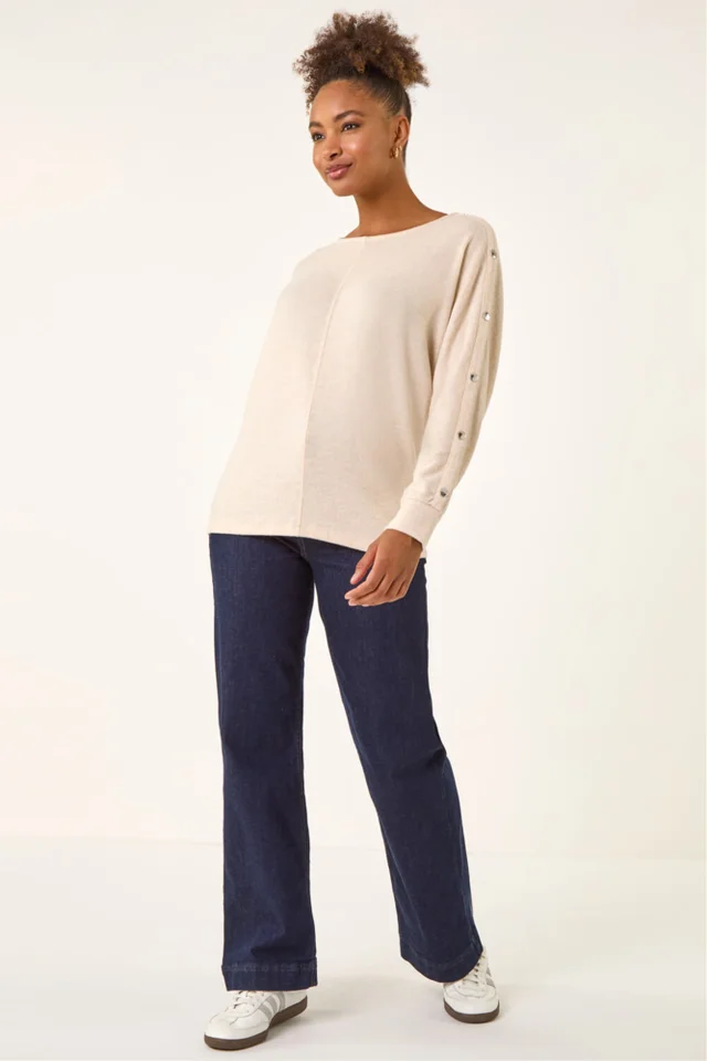 Roman Beige Buttoned Stretch Jersey Top