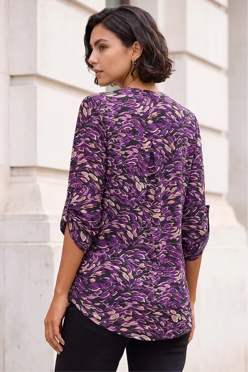Roman Purple Abstract Print V-Neck Stretch Shirt - 16 Image 4