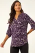 Roman Purple Abstract Print V-Neck Stretch Shirt - Size 16 Image 3