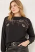Roman Black Floral Embroidered Stretch Top - Size 16 Image 3