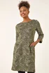 Roman Olive Paisley Print Pocket Shift Stretch Dress - Size 10 Image 2