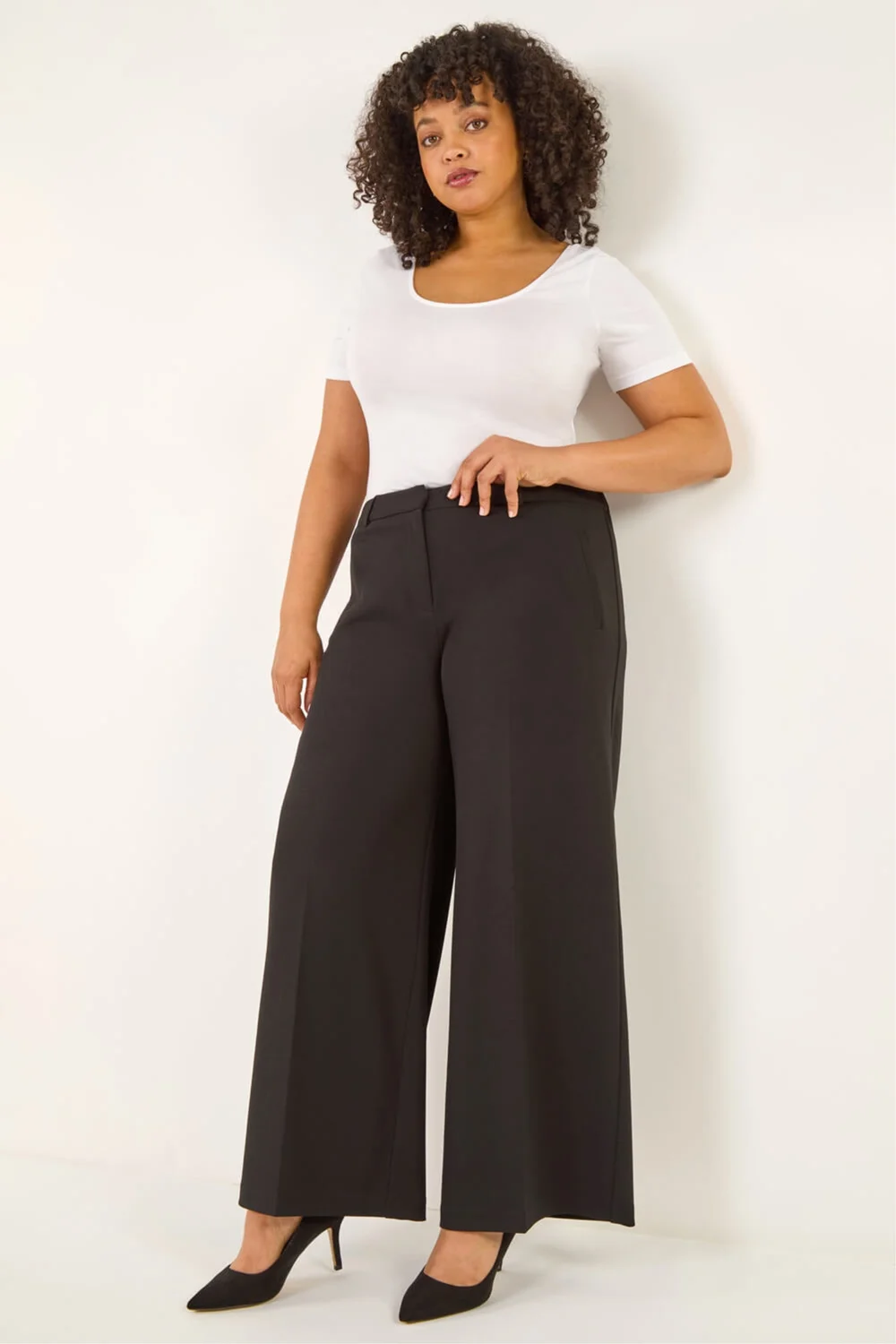 Roman Black Curve Wide Leg Tailored Trouser - 22-24 Image 1