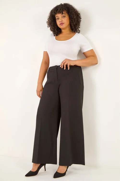 Roman Black Curve Wide Leg Tailored Trouser - 22-24 Image 1