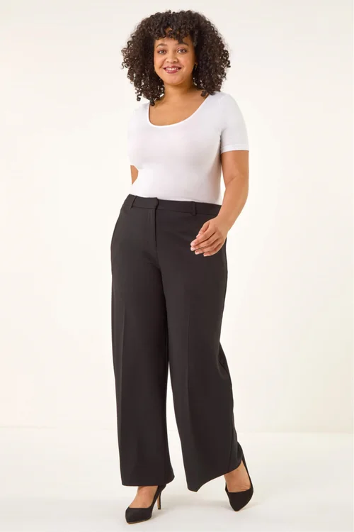 Roman Black Curve Wide Leg Tailored Trouser - 22-24 Image 2