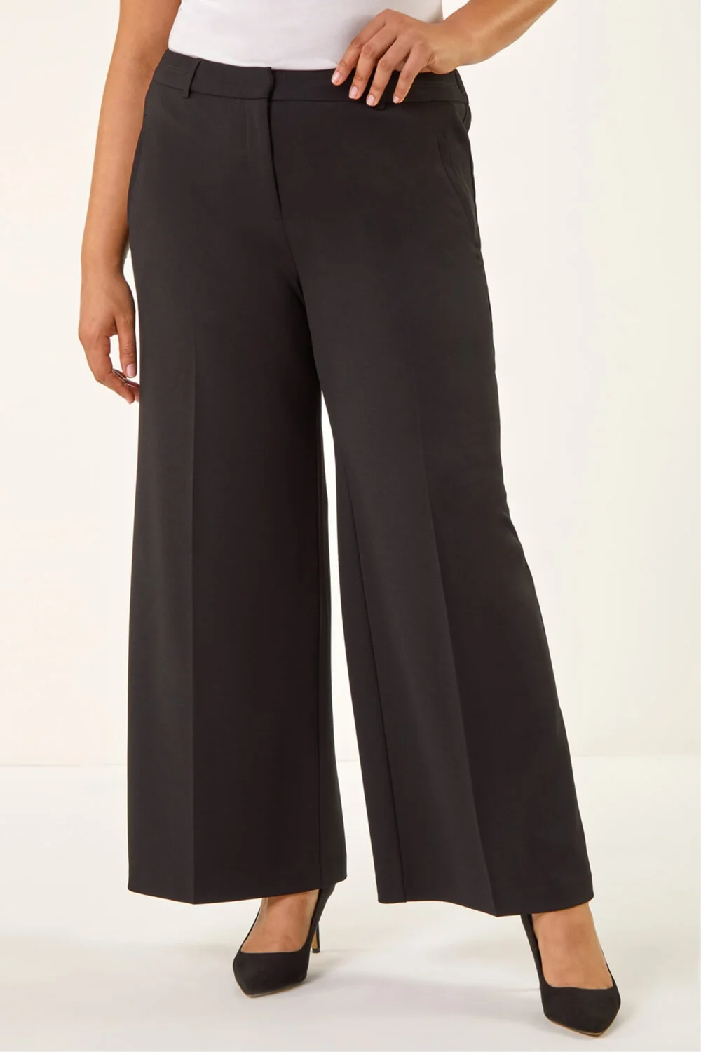 Roman Black Curve Wide Leg Tailored Trouser - 22-24 Image 4