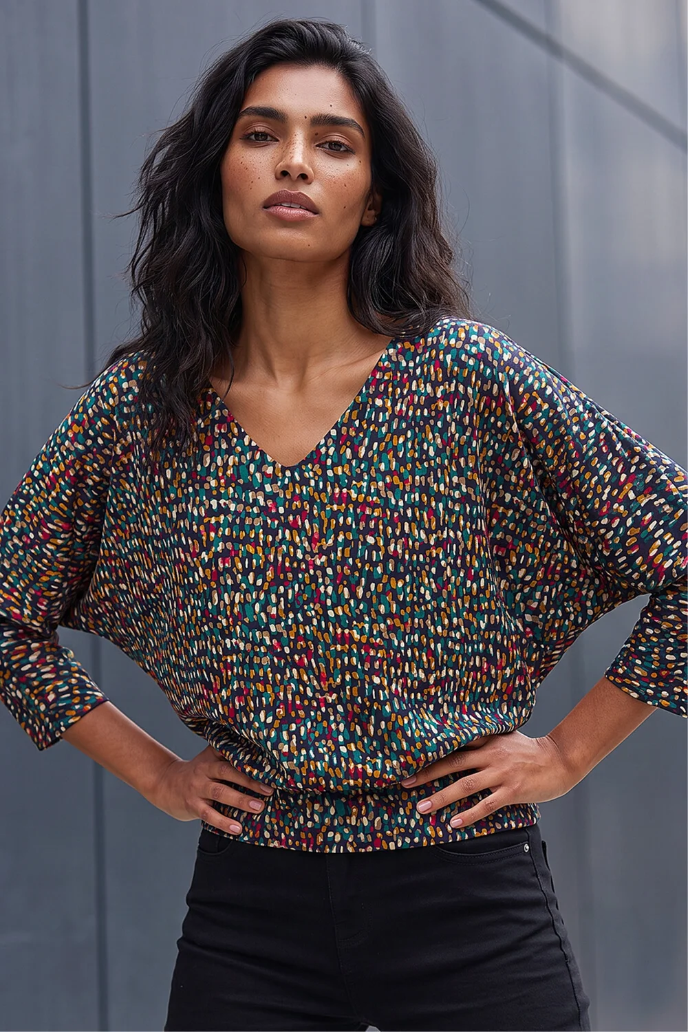 Roman Green Abstract Bubble Hem Top - 20 Image 1