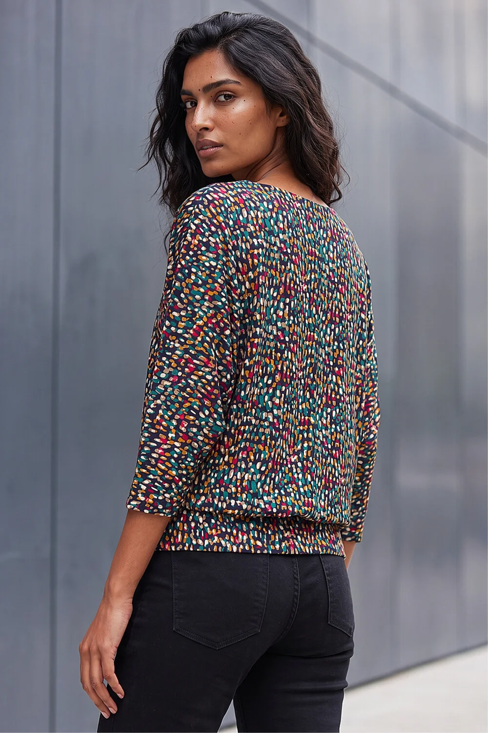 Roman Green Abstract Bubble Hem Top - 20 Image 3