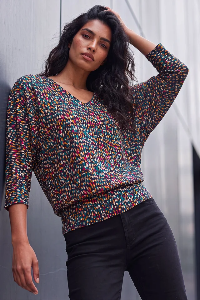 Roman Green Abstract Bubble Hem Top