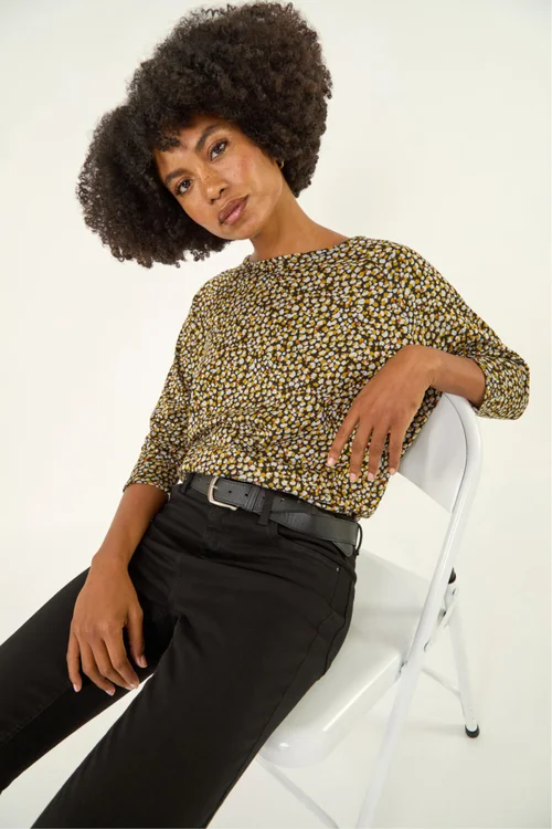 Roman Ochre Spot Print Snit Jersey Top - Size 20 Image 1