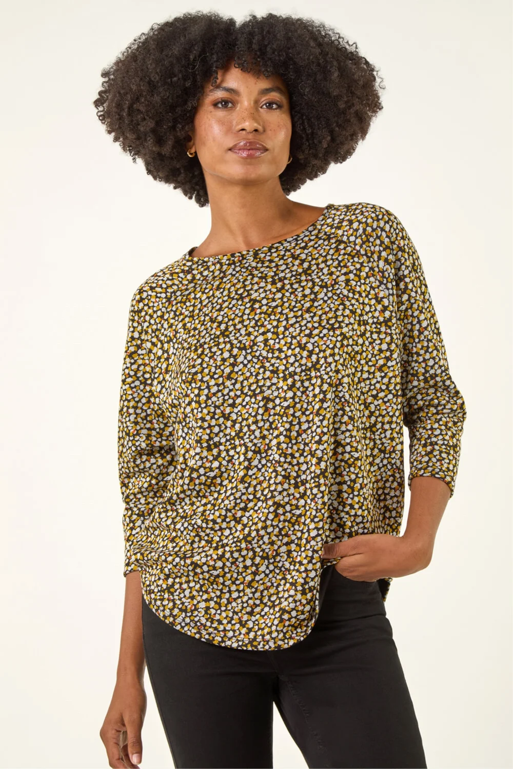 Roman Ochre Spot Print Snit Jersey Top - Size 20 Image 4